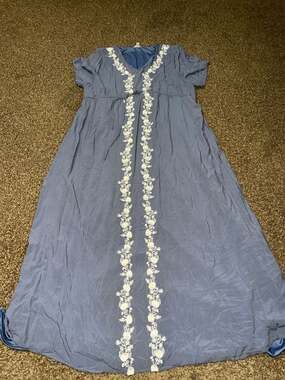 Wren & Ivory Blue Embroidered Short Sleeve Maxi Dress